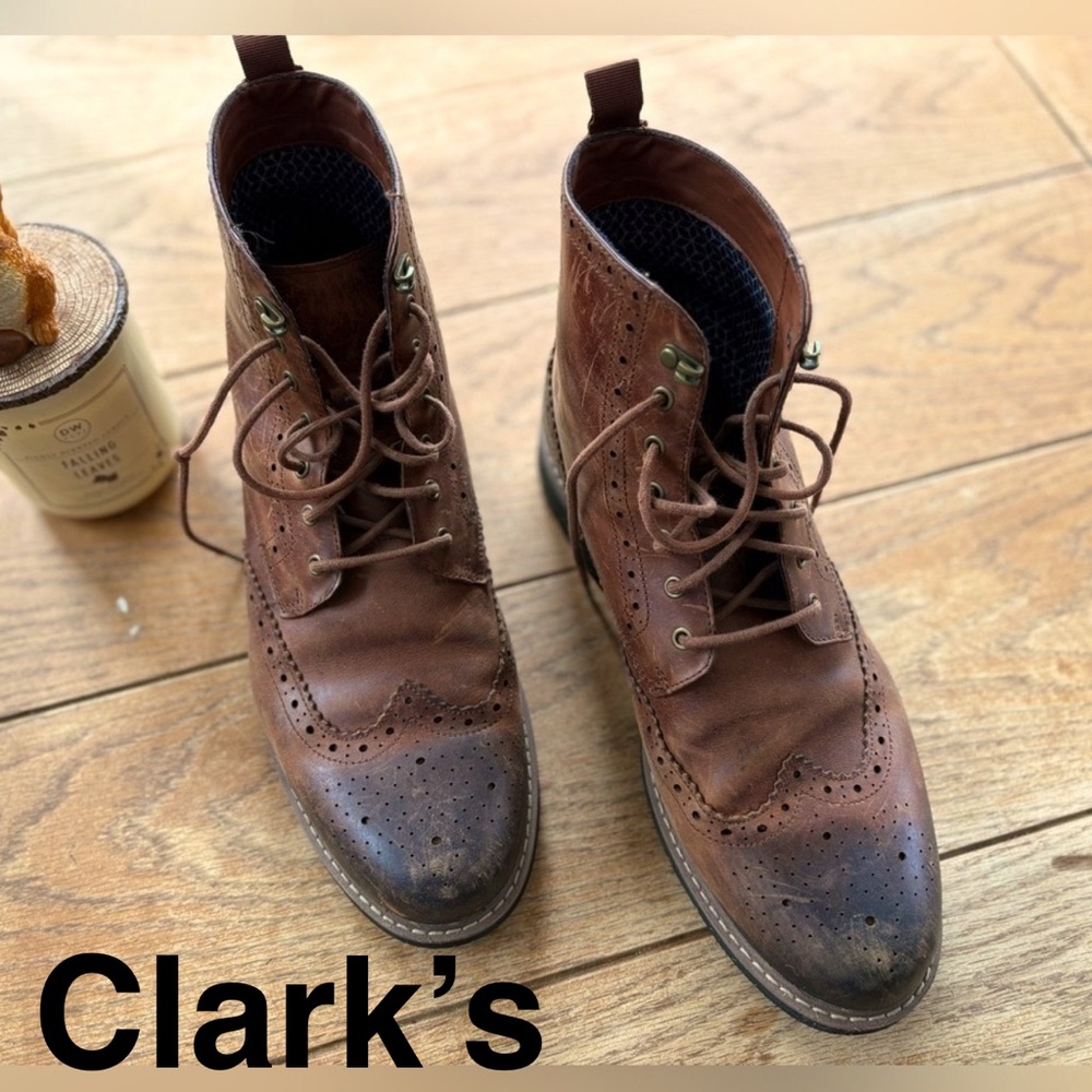 🍂 Clarks Men’s Leather Brogue Boots – Size 12 (EU 46) 🍂